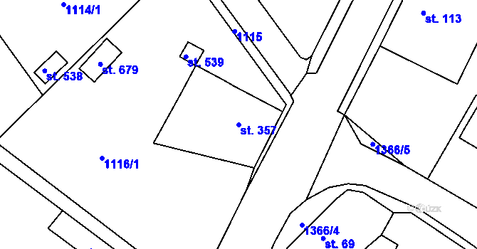 Parcela st. 357 v KÚ Miletín, Katastrální mapa