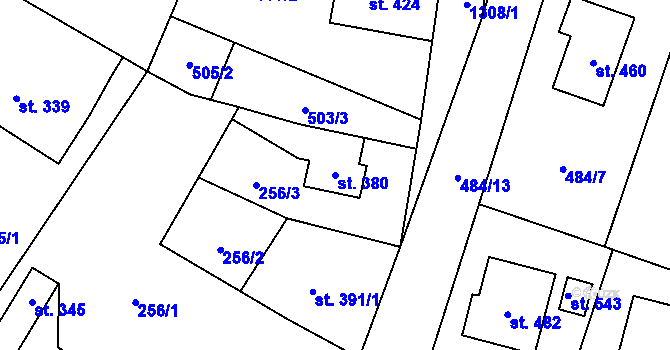 Parcela st. 380 v KÚ Miletín, Katastrální mapa