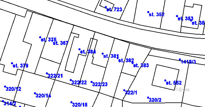 Parcela st. 381 v KÚ Miletín, Katastrální mapa