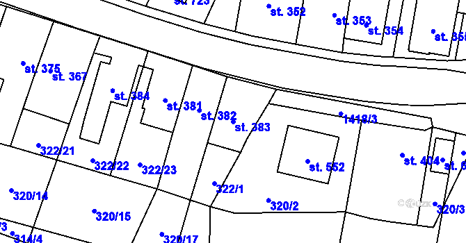 Parcela st. 383 v KÚ Miletín, Katastrální mapa