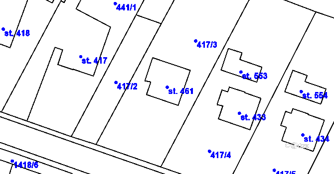 Parcela st. 461 v KÚ Miletín, Katastrální mapa