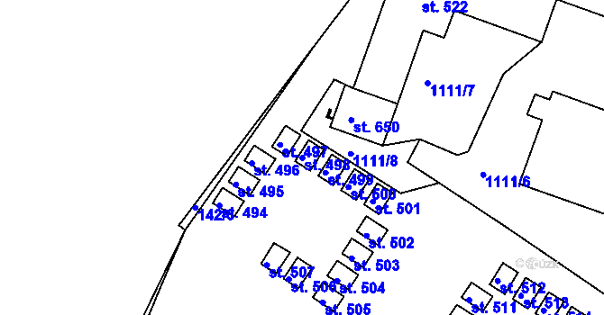 Parcela st. 498 v KÚ Miletín, Katastrální mapa