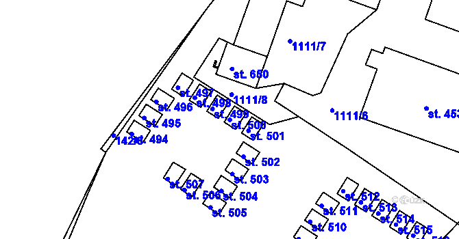 Parcela st. 500 v KÚ Miletín, Katastrální mapa