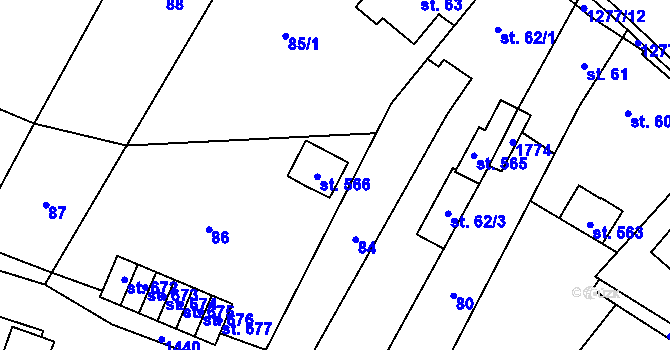 Parcela st. 566 v KÚ Miletín, Katastrální mapa