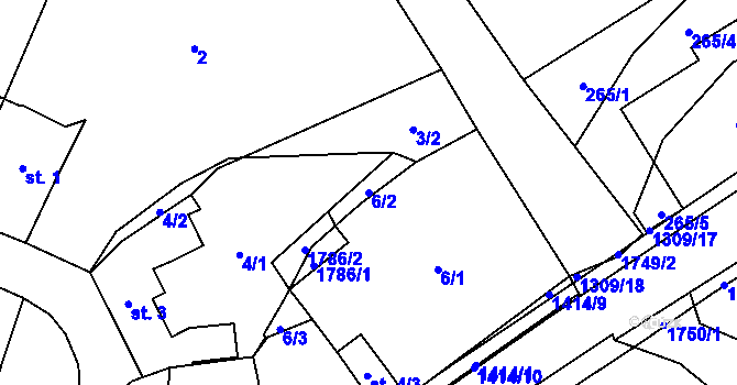 Parcela st. 6/2 v KÚ Miletín, Katastrální mapa