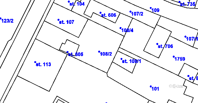 Parcela st. 108/2 v KÚ Miletín, Katastrální mapa