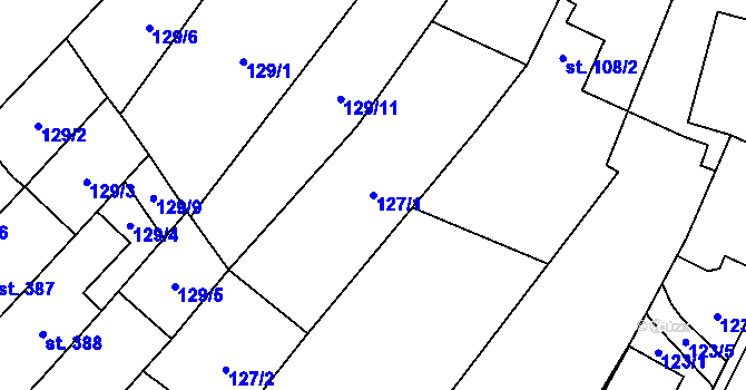 Parcela st. 127/1 v KÚ Miletín, Katastrální mapa