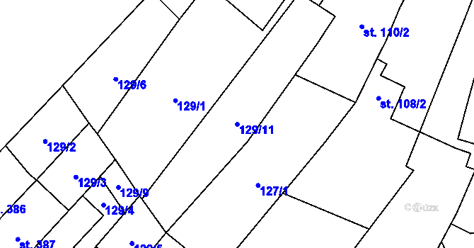 Parcela st. 129/11 v KÚ Miletín, Katastrální mapa