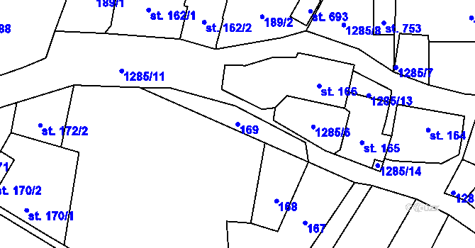 Parcela st. 169 v KÚ Miletín, Katastrální mapa