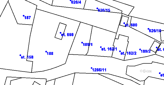 Parcela st. 189/1 v KÚ Miletín, Katastrální mapa