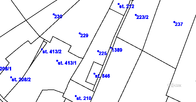 Parcela st. 225 v KÚ Miletín, Katastrální mapa