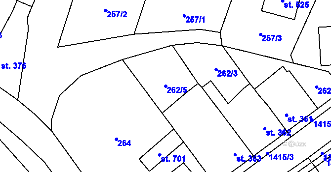 Parcela st. 262/5 v KÚ Miletín, Katastrální mapa