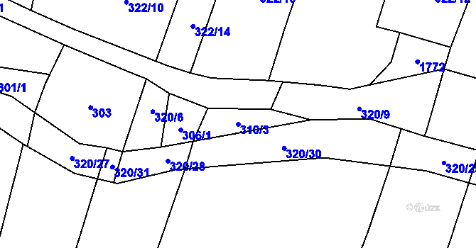 Parcela st. 310/3 v KÚ Miletín, Katastrální mapa