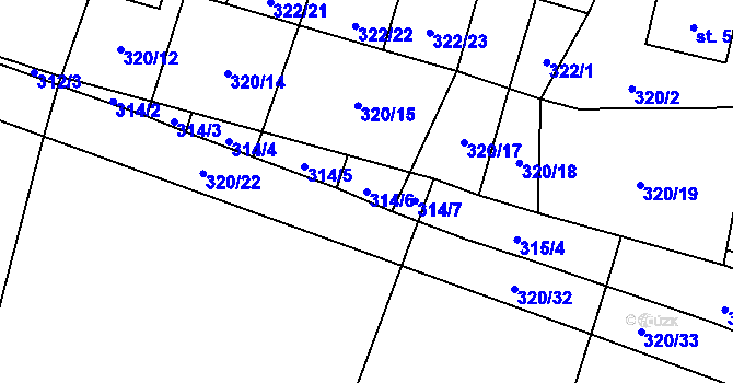 Parcela st. 314/6 v KÚ Miletín, Katastrální mapa