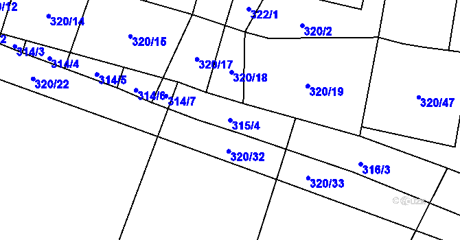 Parcela st. 315/4 v KÚ Miletín, Katastrální mapa