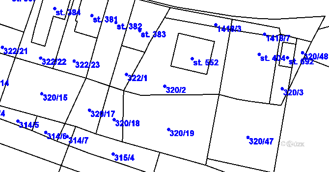 Parcela st. 320/2 v KÚ Miletín, Katastrální mapa