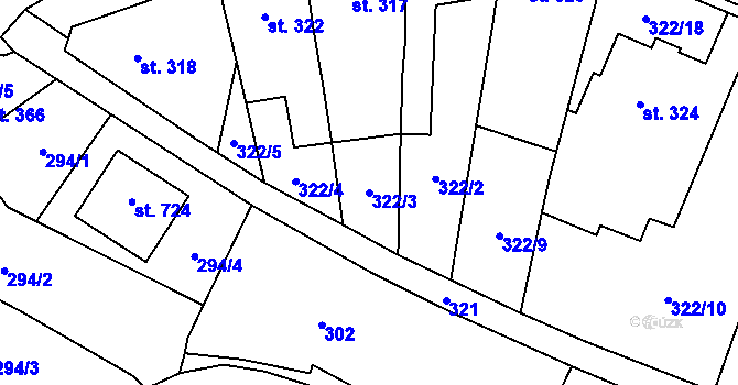 Parcela st. 322/3 v KÚ Miletín, Katastrální mapa
