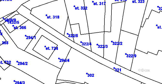 Parcela st. 322/4 v KÚ Miletín, Katastrální mapa