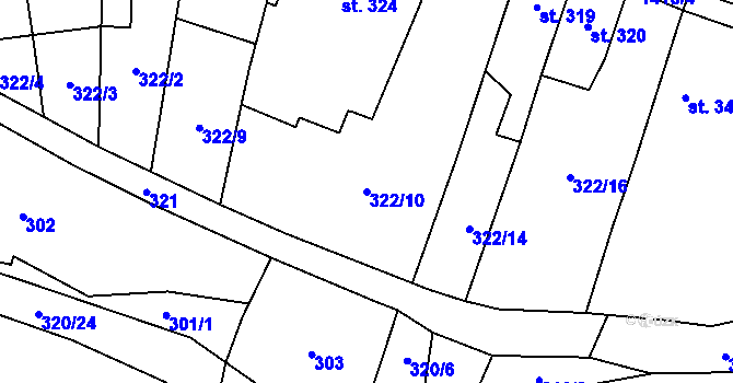 Parcela st. 322/10 v KÚ Miletín, Katastrální mapa