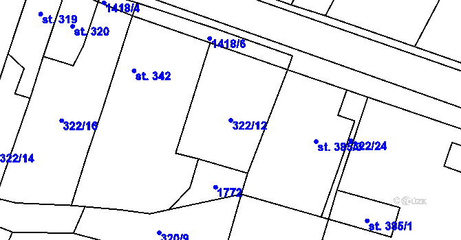 Parcela st. 322/12 v KÚ Miletín, Katastrální mapa