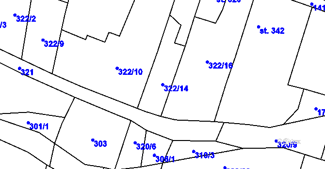 Parcela st. 322/14 v KÚ Miletín, Katastrální mapa