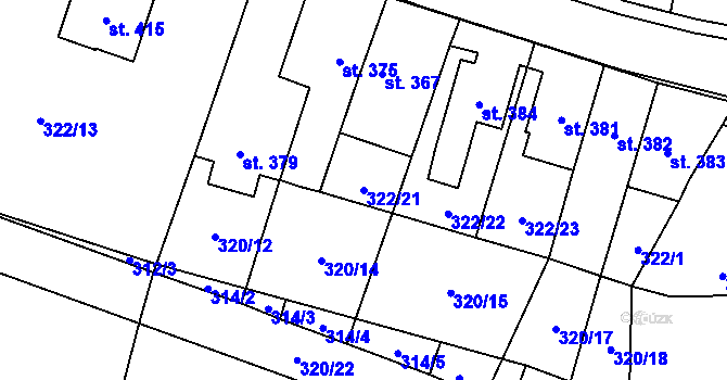 Parcela st. 322/21 v KÚ Miletín, Katastrální mapa
