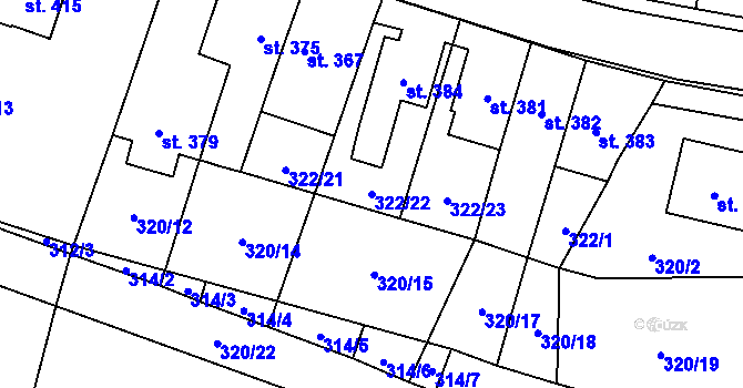 Parcela st. 322/22 v KÚ Miletín, Katastrální mapa