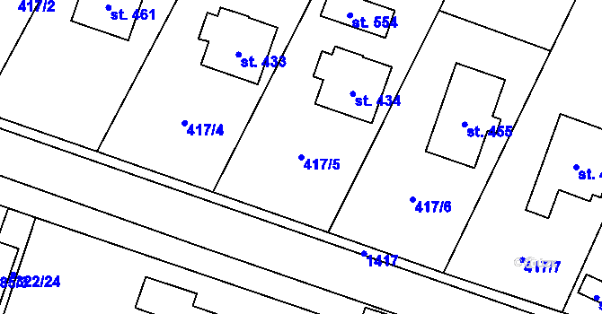 Parcela st. 417/5 v KÚ Miletín, Katastrální mapa
