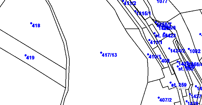 Parcela st. 417/13 v KÚ Miletín, Katastrální mapa