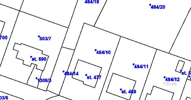 Parcela st. 484/10 v KÚ Miletín, Katastrální mapa