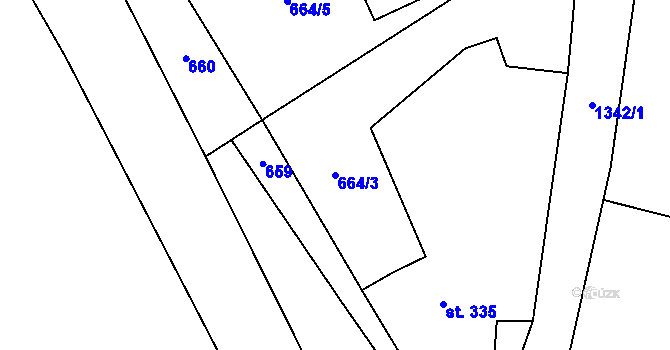 Parcela st. 664/3 v KÚ Miletín, Katastrální mapa
