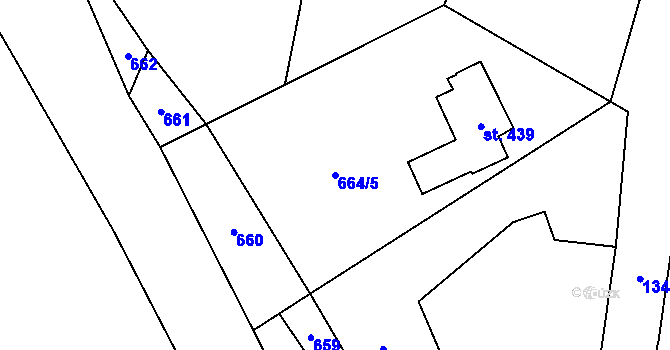 Parcela st. 664/5 v KÚ Miletín, Katastrální mapa