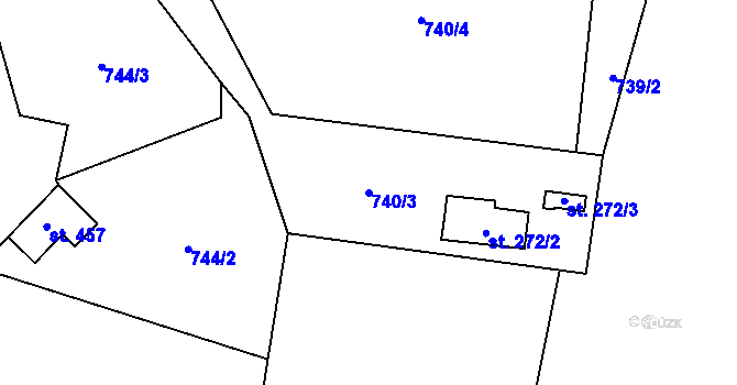 Parcela st. 740/3 v KÚ Miletín, Katastrální mapa