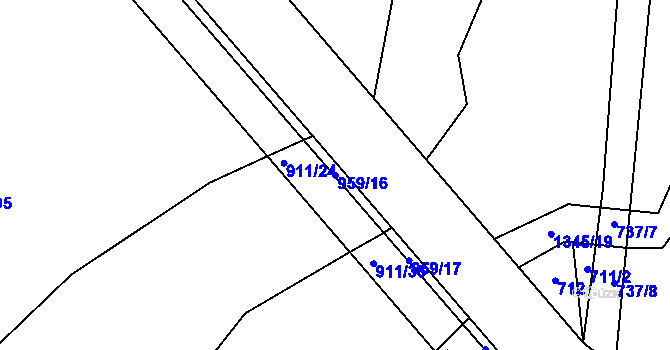 Parcela st. 959/16 v KÚ Miletín, Katastrální mapa