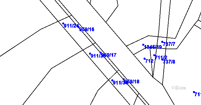 Parcela st. 959/17 v KÚ Miletín, Katastrální mapa