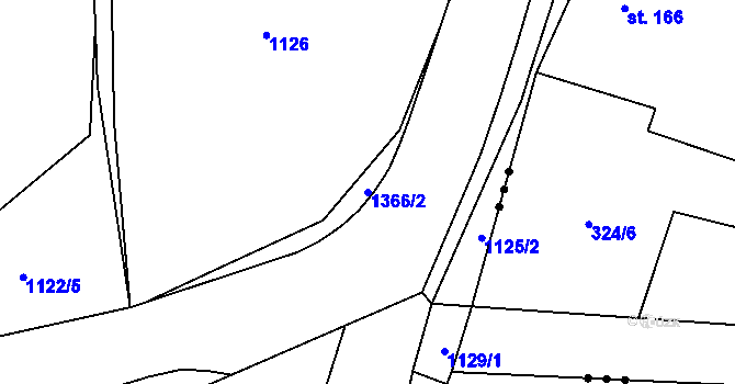 Parcela st. 1366/2 v KÚ Miletín, Katastrální mapa