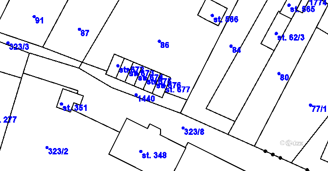 Parcela st. 677 v KÚ Miletín, Katastrální mapa