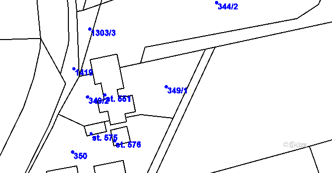 Parcela st. 349/1 v KÚ Miletín, Katastrální mapa