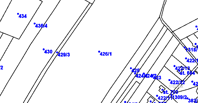Parcela st. 426/1 v KÚ Miletín, Katastrální mapa