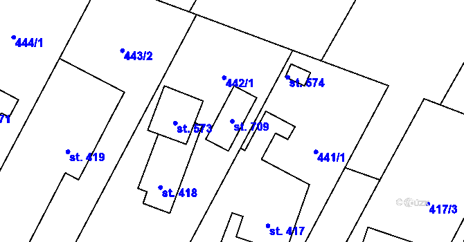 Parcela st. 709 v KÚ Miletín, Katastrální mapa