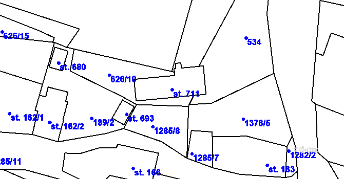 Parcela st. 711 v KÚ Miletín, Katastrální mapa