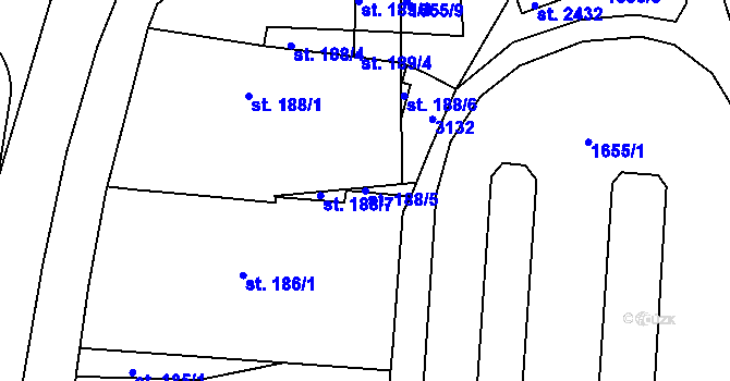 Parcela st. 188/5 v KÚ Milevsko, Katastrální mapa