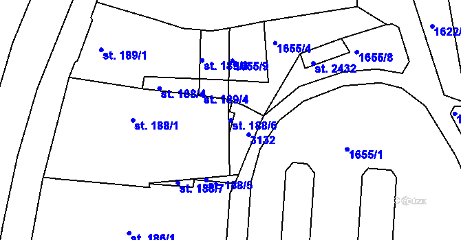 Parcela st. 188/6 v KÚ Milevsko, Katastrální mapa