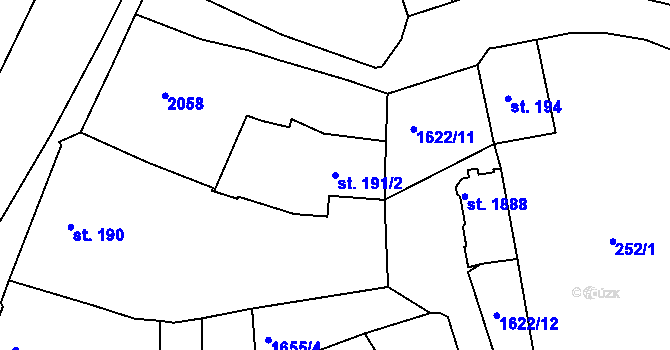 Parcela st. 191/2 v KÚ Milevsko, Katastrální mapa