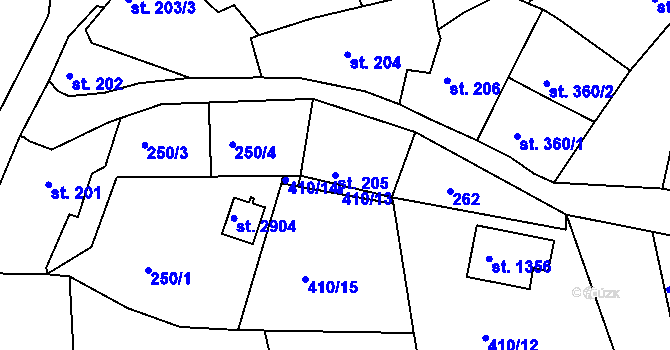 Parcela st. 205 v KÚ Milevsko, Katastrální mapa