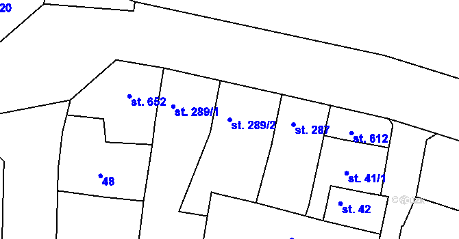 Parcela st. 289/2 v KÚ Milevsko, Katastrální mapa