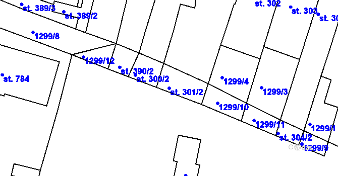 Parcela st. 301/2 v KÚ Milevsko, Katastrální mapa