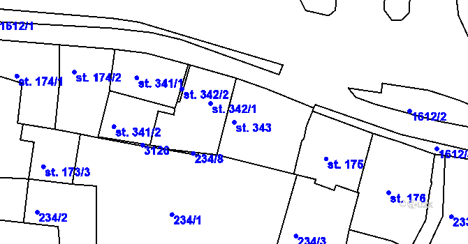 Parcela st. 343 v KÚ Milevsko, Katastrální mapa