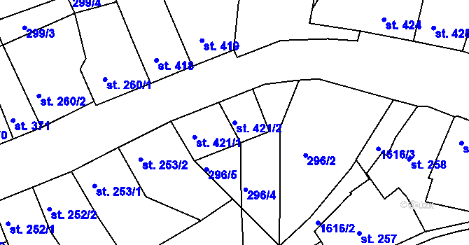 Parcela st. 421/2 v KÚ Milevsko, Katastrální mapa