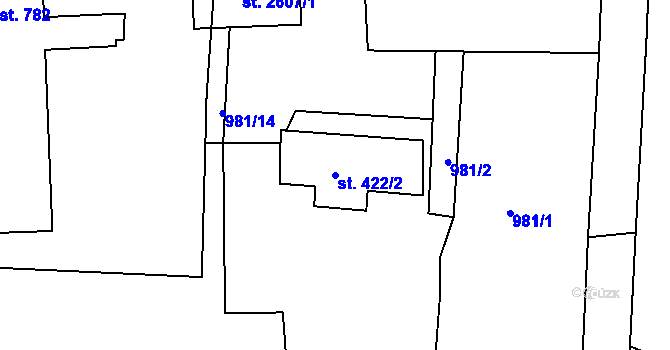 Parcela st. 422/2 v KÚ Milevsko, Katastrální mapa